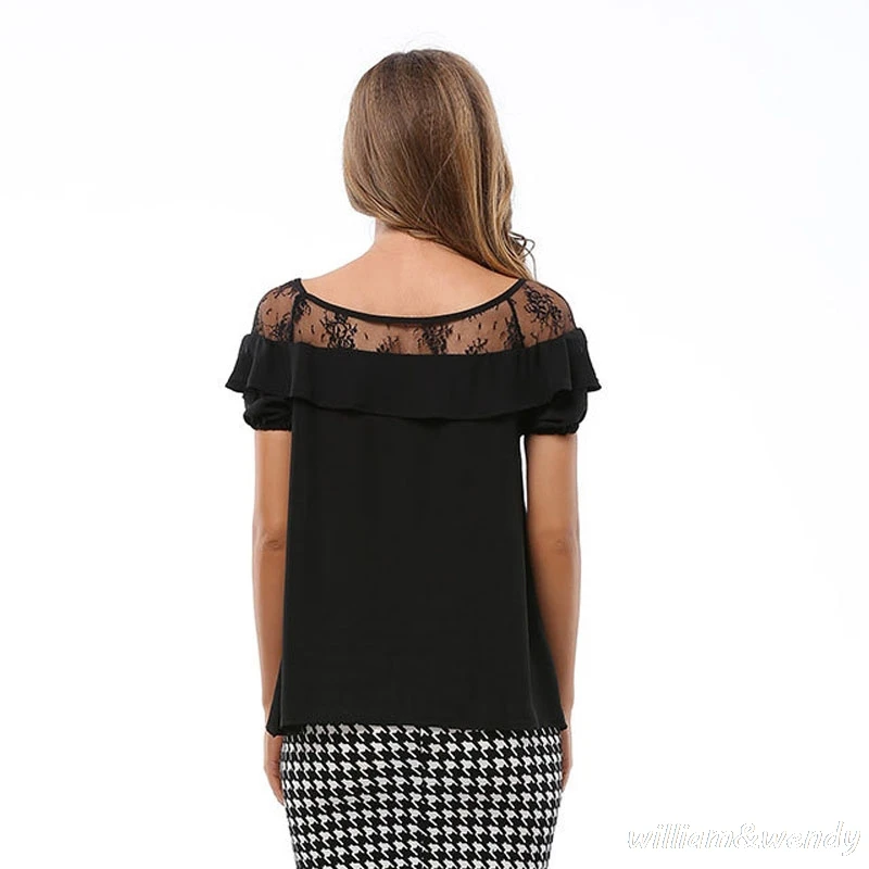 Women Summer White Short Sleeve Chiffon Shirts Fashion Top Pullover Vintage Off Shoulder Large Size Retro Black Chemises Blouses |