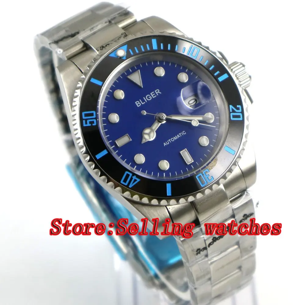 40 мм синий циферблат сапфировое стекло нержавеющая сталь керамический ободок