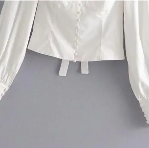 Женская хлопковая блузка осенняя рубашка с вырезами на бретелях бантом