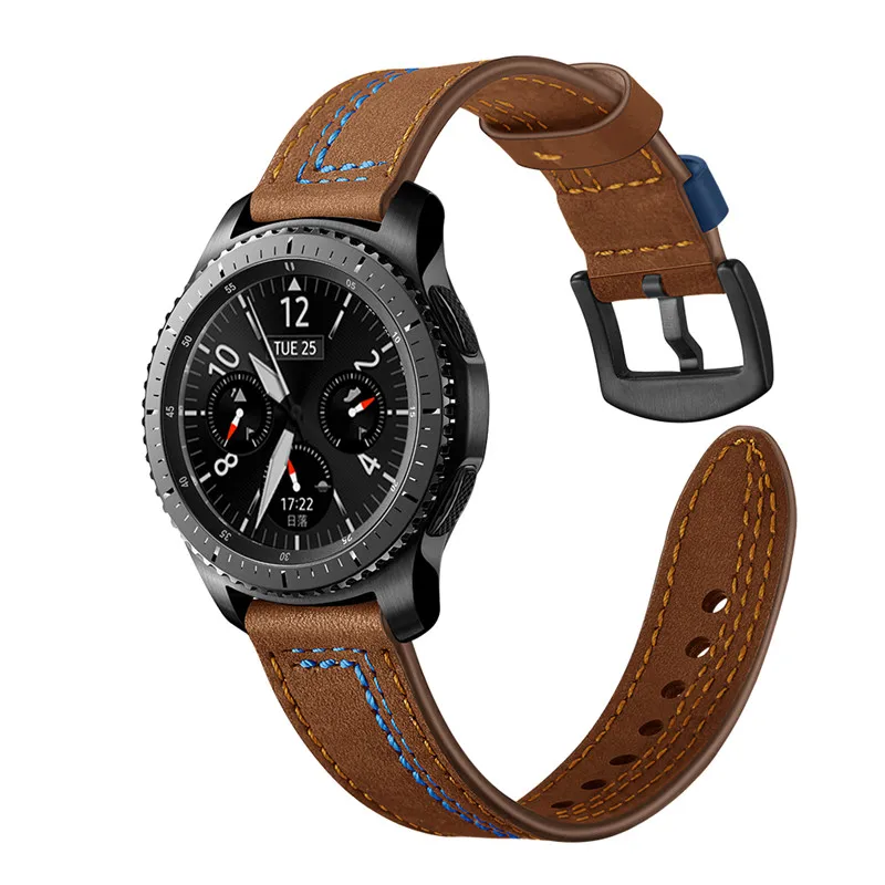 Для samsung gear S3 Frontier классические часы подлинный кожаный полосатый ремешок для xiaomi huami amazfit Stratos 2 pace/galaxy Watch 46 мм