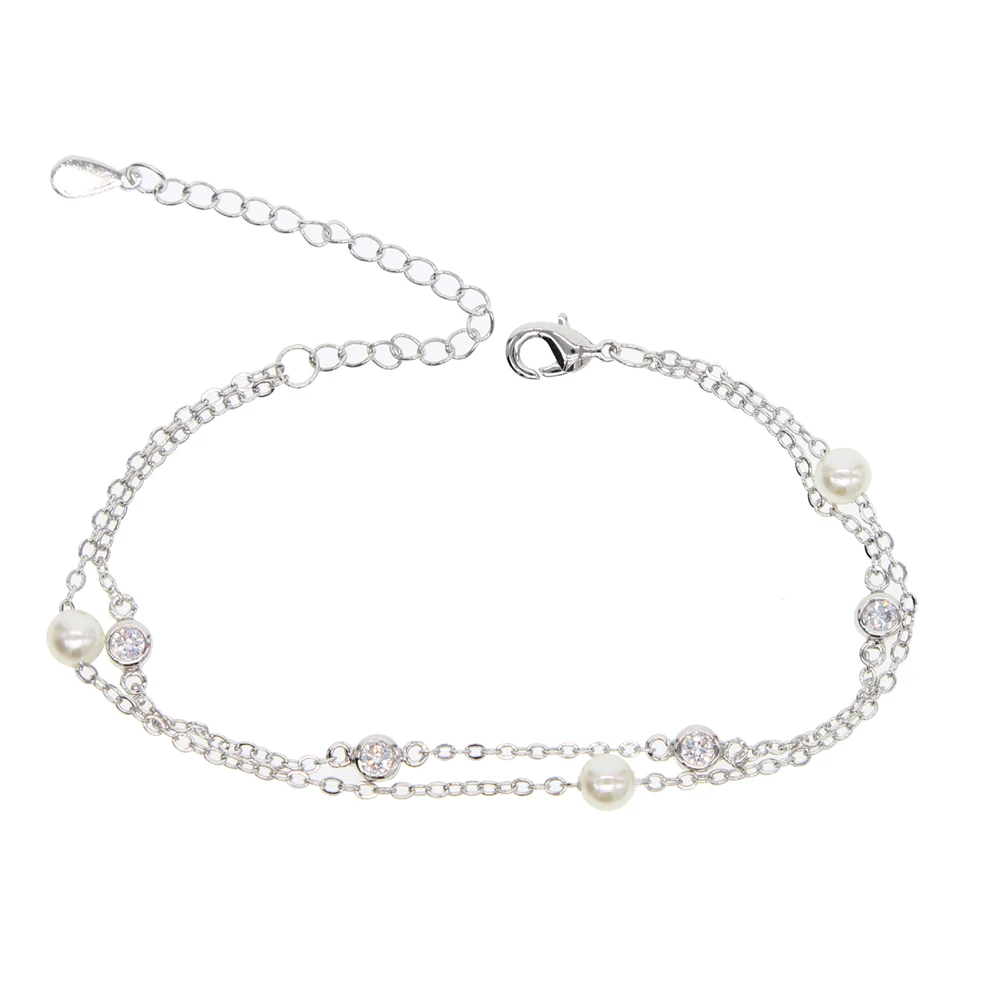 Горячая мода золотой и серебряный браслет с двойной цепочкой жемчужный cz изящный