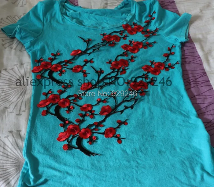 Бесплатная доставка 6 шт./лот китайский красный цветок сливы вышитый нашивка для