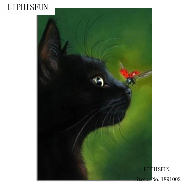 

Black Cat Butterfly Needlework Diamond Embroidery Painting Home Decoration Diamond Pattern Full Square Diamond Painting