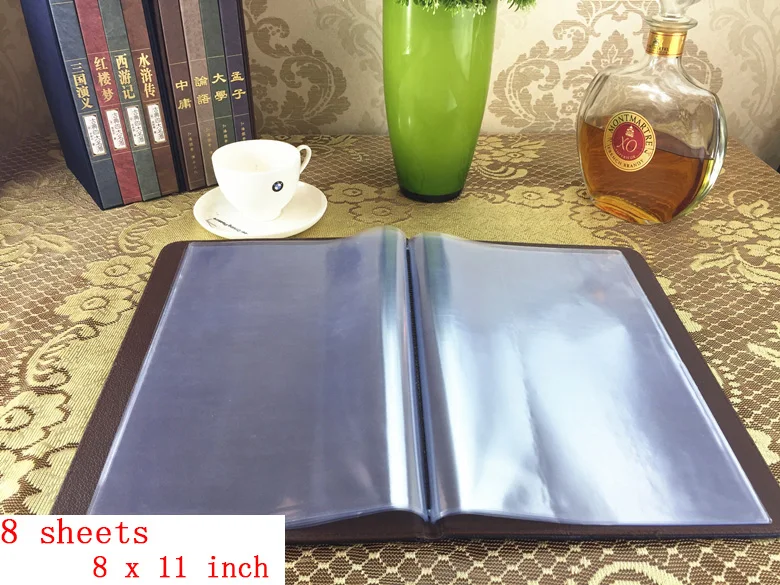 8x11 дюймов Акриловые PU кожаная папка меню 20 4x28 5 см обложки для 8 листов карманы