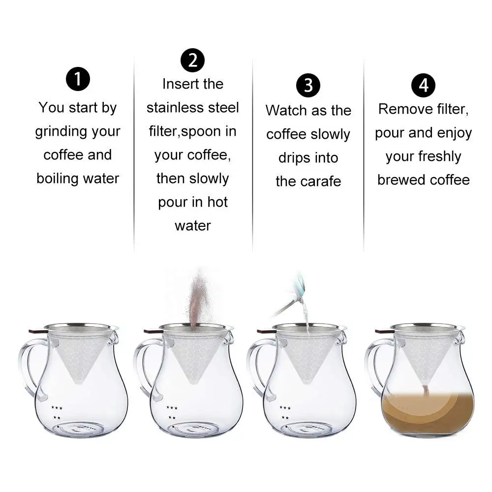 Фильтр для кофе из нержавеющей стали многоразовый Налейте на кофейник с воронкой