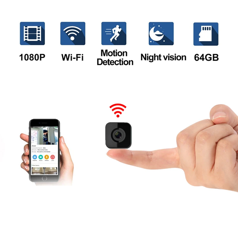 Мини камера Wi Fi беспроводная с невидимой ночной версией 1080P для записи видео