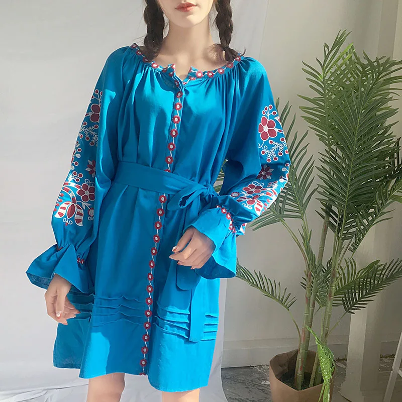 Платье Kiyumi женское хлопковое с цветочной вышивкой свободное повседневное