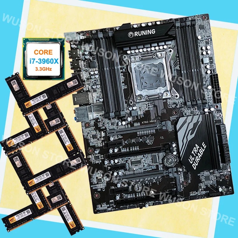 Новое поступление Runing ATX X79 материнская плата с 8 слотами для оперативной памяти процессор Intel core i7 3960X3,3 GHz Новая память 32G(8*4G) DDR3 1600MHz