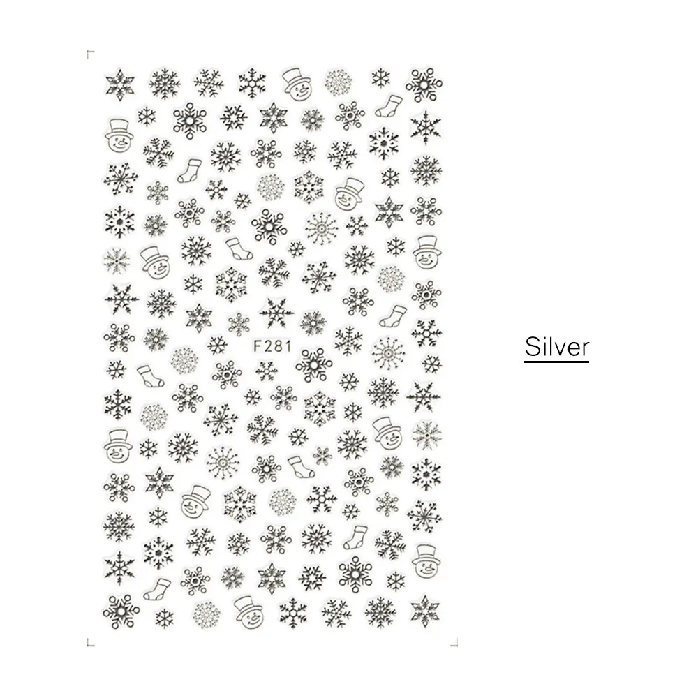F281 Silver 1 шт 3D стикер для ногтей рисунок на рождественскую тематику смешанный олень/снежинка изображения Советы украшения для ногтей своими руками наклейка LAF281-284 - Цвет: F281 Silver