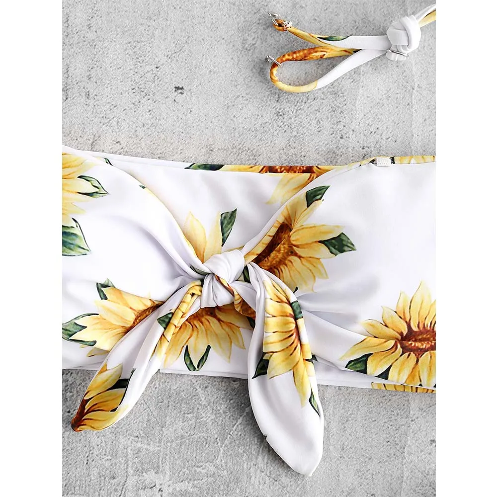 ZAFUL Подсолнечника Печати Узел Бандо Бикини Комплект 2019 Провод Без Бретелек