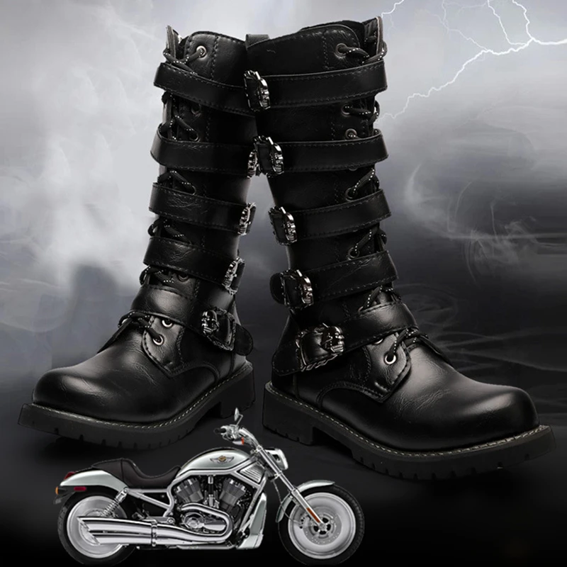 Мужские сапоги до колена 38-45 Кожаные конные мужские мотоциклетные ботинки #555 |