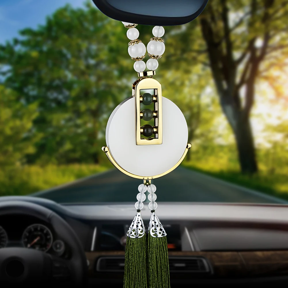 

Car Pendant White Jade Hanging Decoration For Automobile Rear View Mirror Chinese Craft Auto Interior Ornaments Accessories Gift