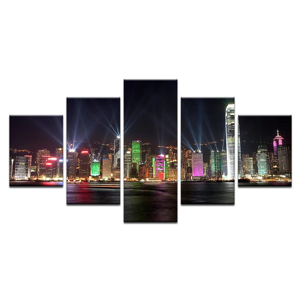 Современная Картина на холсте городское строительство ночью вид города домашний