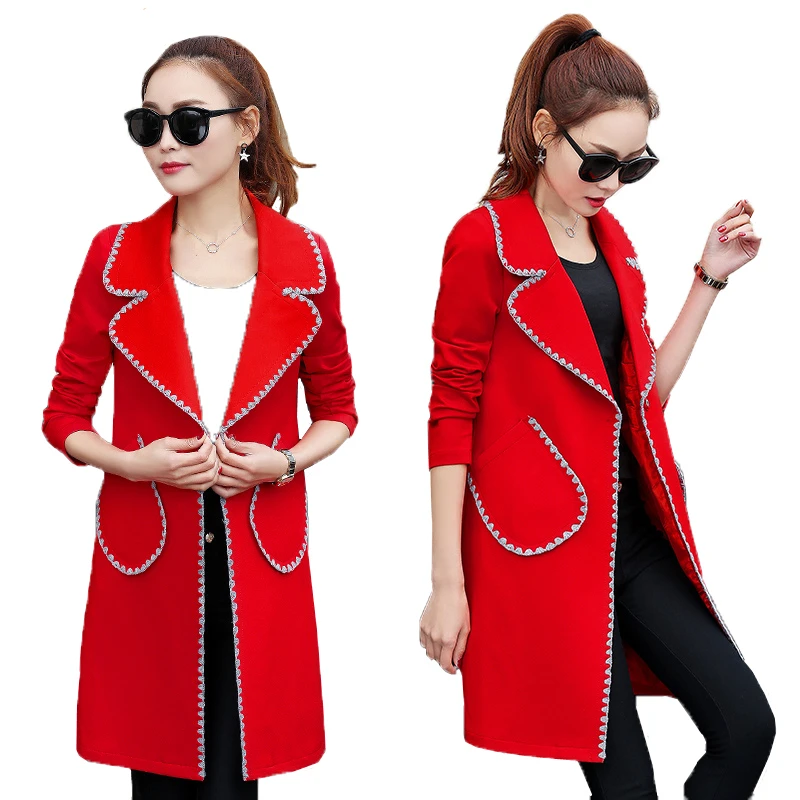 Женский Тренч 2019 Весна Осень Топы Женские однотонные верхняя одежда средней