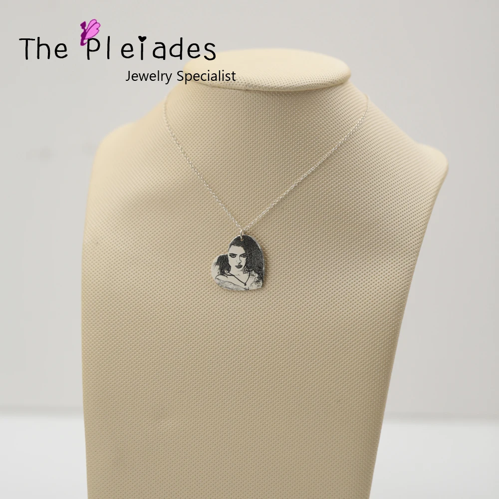 

Sterling Silver Jewelry Heart Pendant Necklace Custom Photo Engraved Unique Design Jewelry Special Gift For Lover