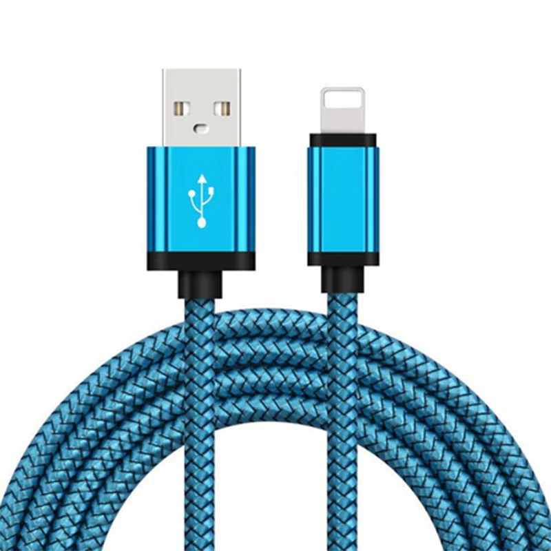 Нейлоновый USB кабель для быстрой зарядки для Apple iPhone XR XS MAX X 8 7 6S 5S 5 6 Plus ipad mini Phone Lighting зарядный кабель для передачи данных - Цвет: Синий