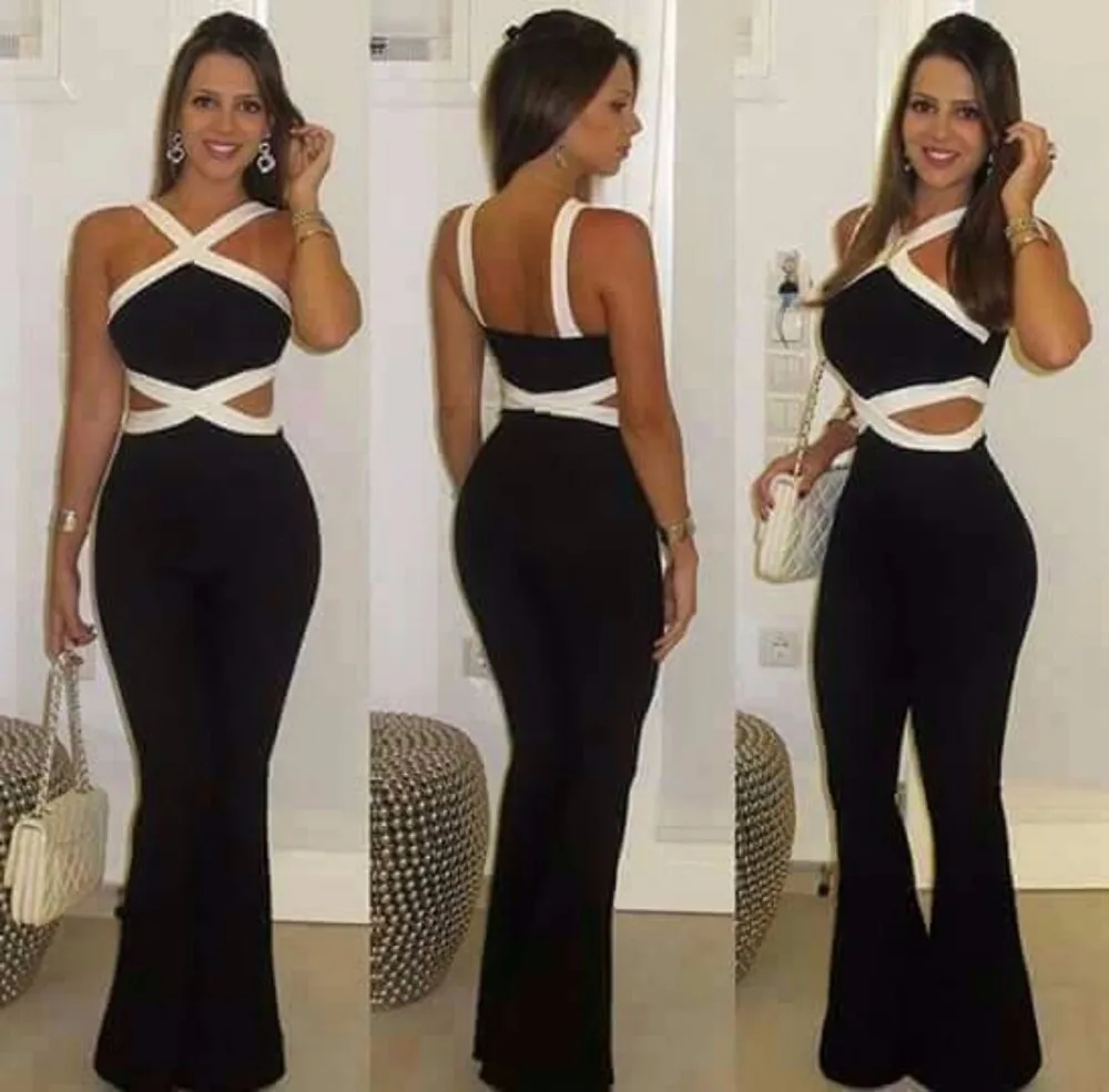 Self portrait New Jumpsuit women overall Black white stitching women's Halter sexy Hollow jumpsuit waist pants coveralls Rompers шорты