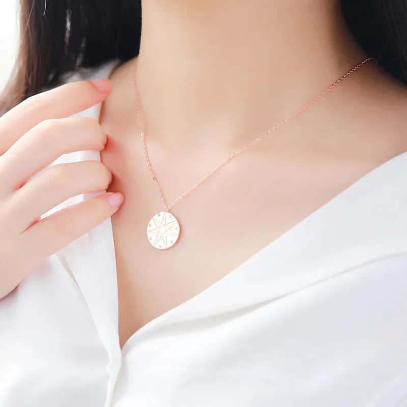 

MIARA.L s925 pure silver European and American vintage necklace five star creative simple coin round brand necklace
