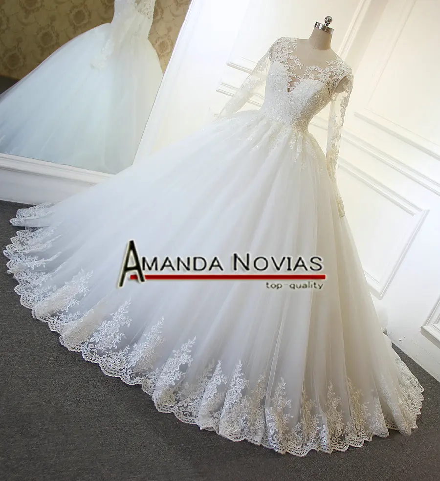 Свадебное платье с длинным рукавом Amanda Novias кружевное бальное длинными рукавами