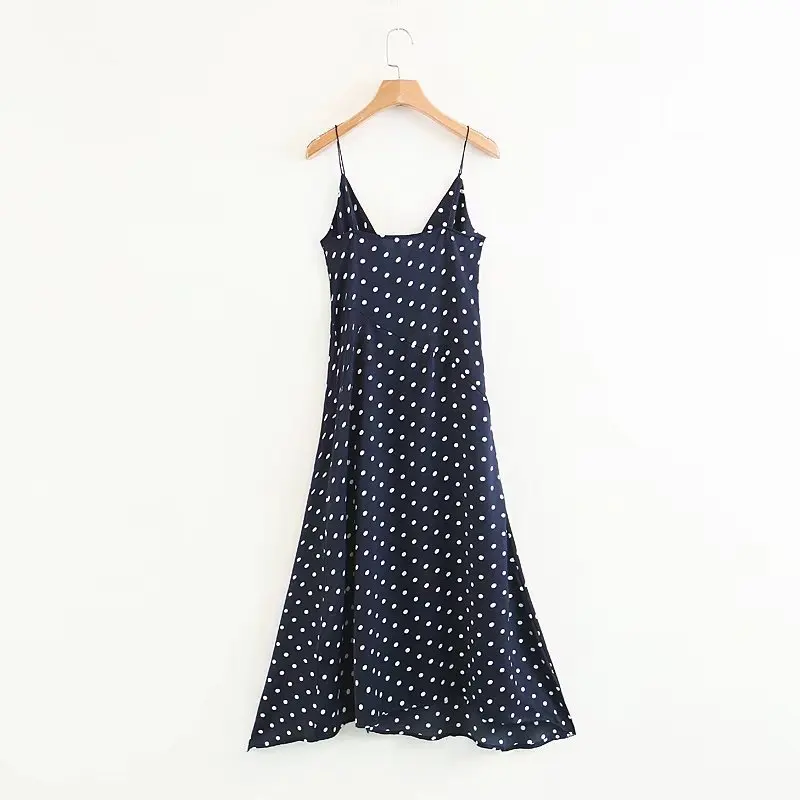 HLMFS 2019 женские летние в горошек Boho разделение Синий Макси длинное платье