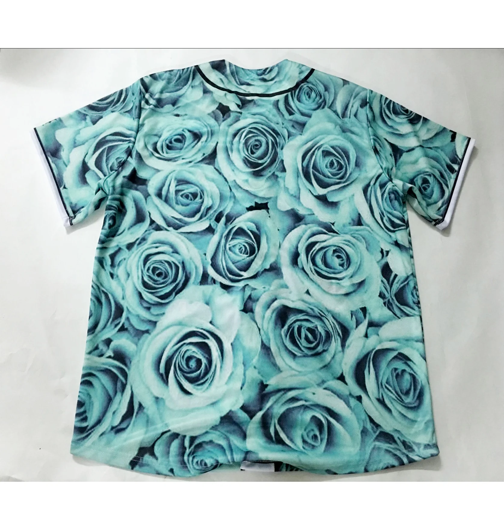 

Real US American Size rose blue high quality 3D Sublimation Print Button up Jersey plus size 3xl 4xl 5xl 6xl