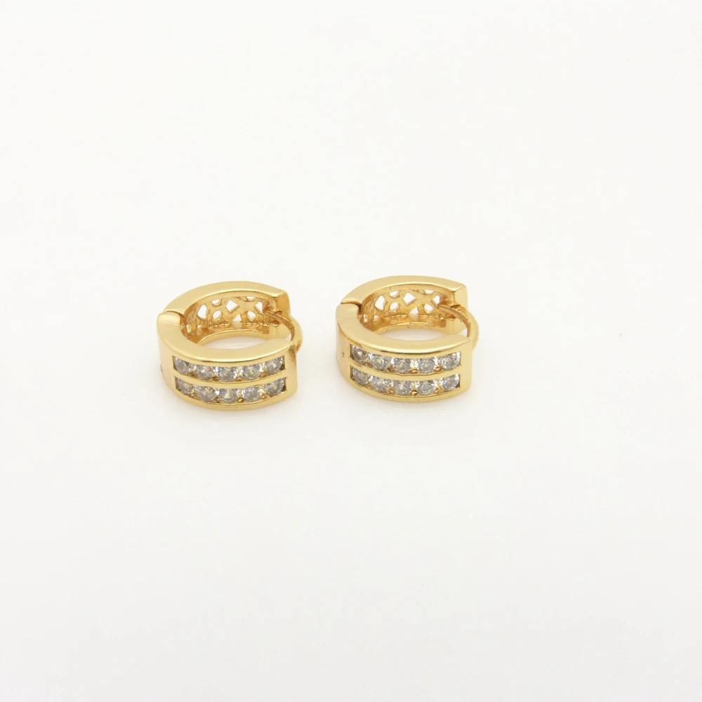 

2 Rows Clear Cubic Zircon Yellow Gold Filled Hoop Earrings for Women/Lady/Girl