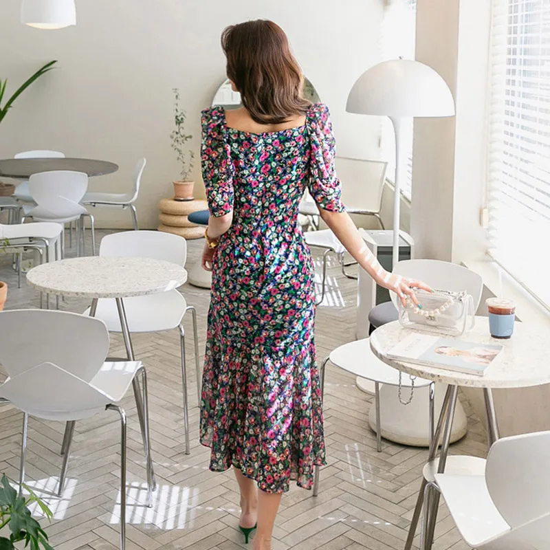 Новинка лета 2019 женское платье облегающее элегантное Сетчатое длинное цветочное