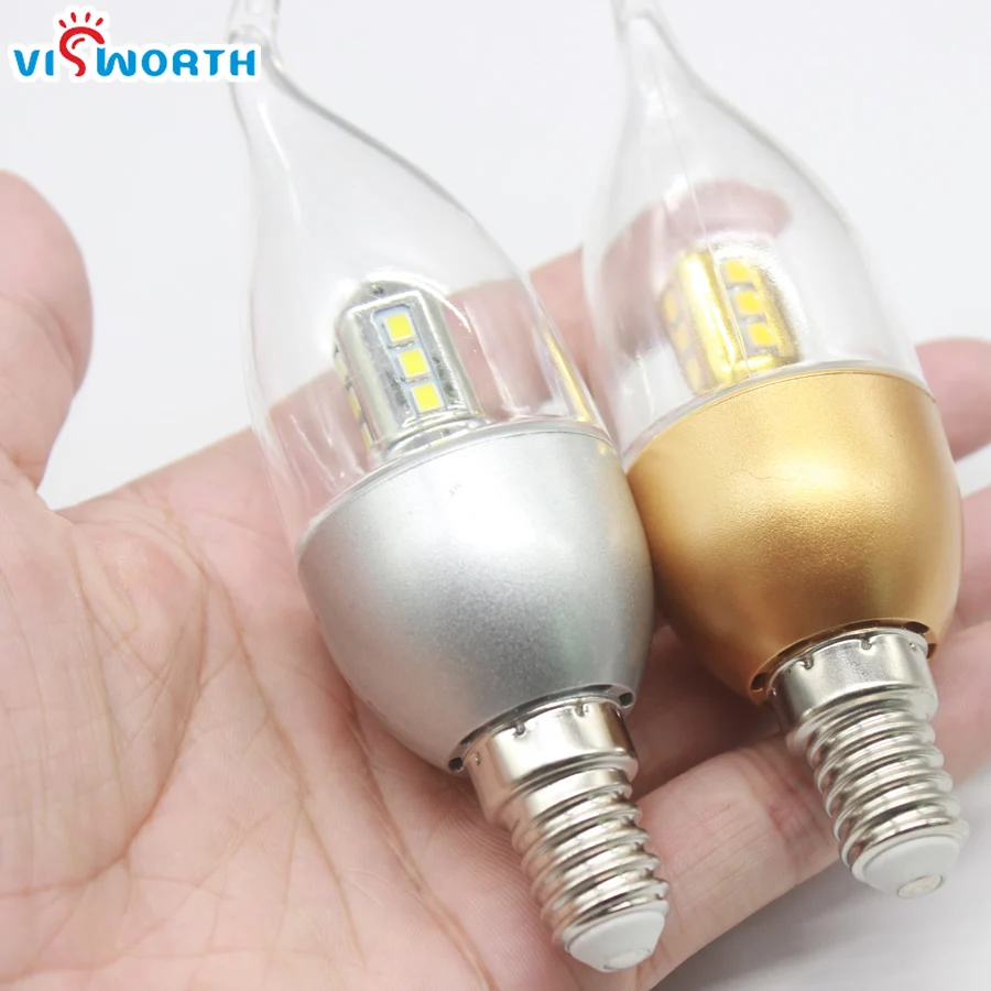 VisWorht E14 Светодиодная свеча 5 Вт 7 9 360 градусов лампа ac 110 В 220 в 240 SMD2835 12 шт. задний