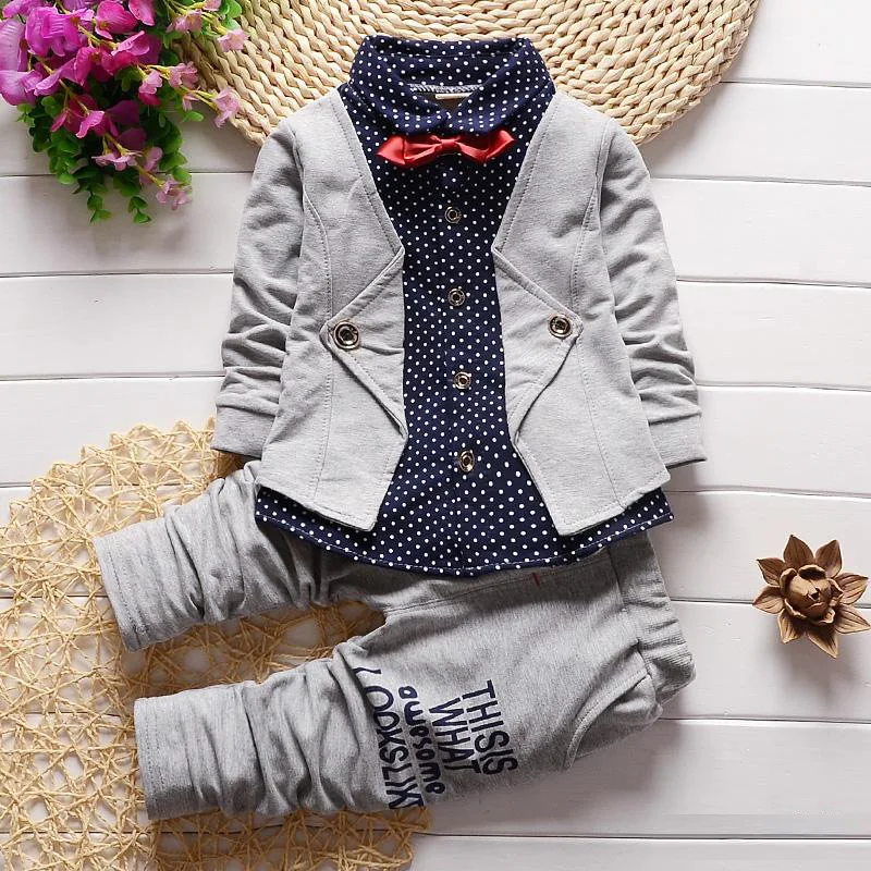 New Autumn Baby Boy's Suit Clothing Set Gentleman Bow Tie Tshirt + Pants 2pcs suits Boy Casual Kids Children Tracksuit | Детская