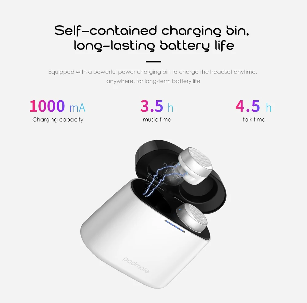 Оригинальные наушники Padmate T5 TWS Bluetooth, беспроводные наушники, водонепроницаемые наушники IPX6 с микрофоном, микрофоном, сенсорным управлением