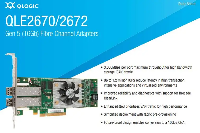 

RaidStorage QLogic QLE2670-CK QLE2670 1Port Single 16Gbps Gen 5 SFP+ FC SR-Optic PCIe Controller Fibre Channel Adapters HBA Card