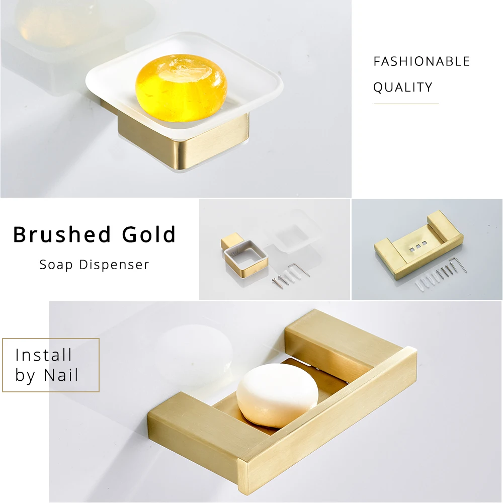 

Brushed Gold Bathroom Accessories Set 304 Stainless Steel Toilet Paper Holder Toilet Brush Holder Storage Shelf Towel Bar