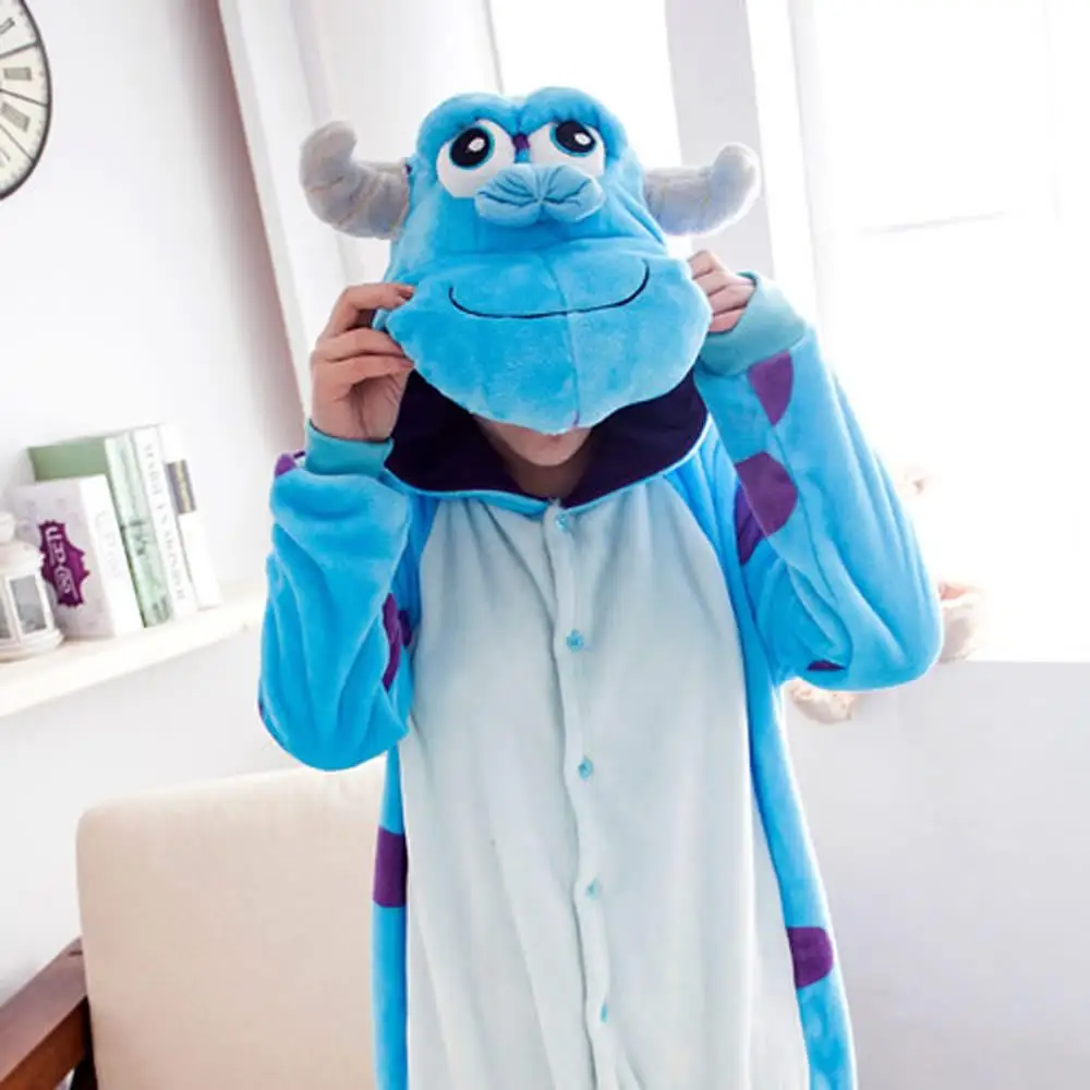 Flannel Sulley Sullivan Monster adult onesies Pyjamas Cartoon animal costume Pajamas Unisex pijamas sleepwear party clothes | Женская
