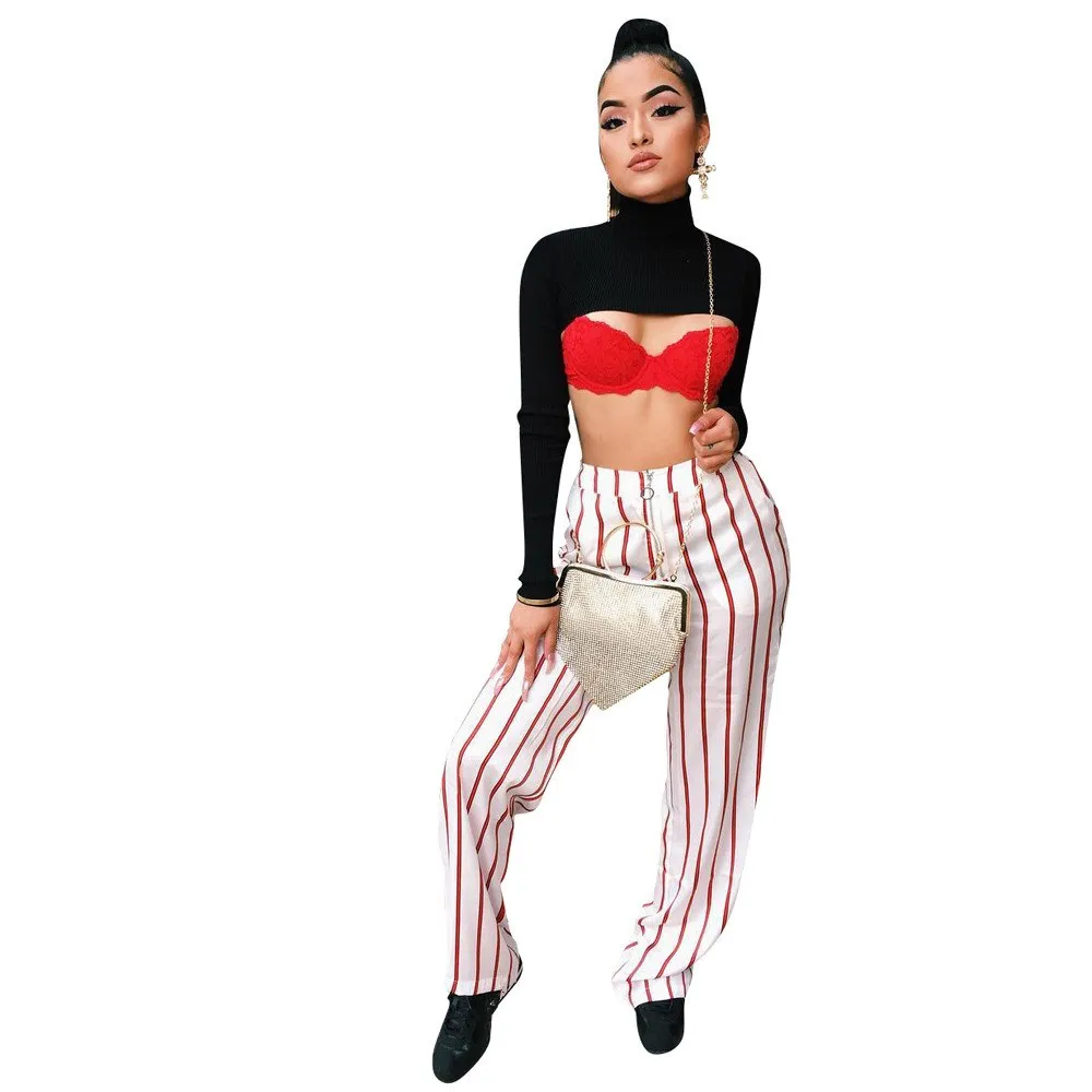 Женские широкие брюки в полоску свободные с высокой талией повседневные длинные