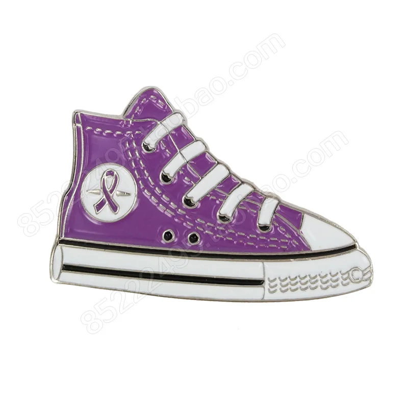 

General Cancer Awareness Sneaker Shoe Lavender Ribbon Lapel Pins