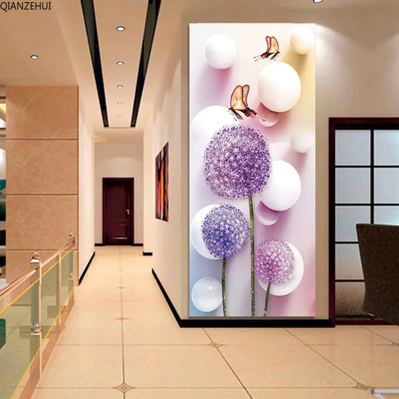 QIANZEHUI алмазная вышивка своими руками Круглый Алмаз Одуванчик бабочка полная