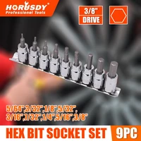 9pcs 38 drive socket bit hex key allen wrench set socket wrench sae with sliding rail holder auto repair hand tool set