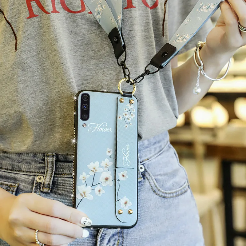 Ювелирное силиконовый чехол для samsung Galaxy A50 A30 A10 наручный браслет с цветами шнурки