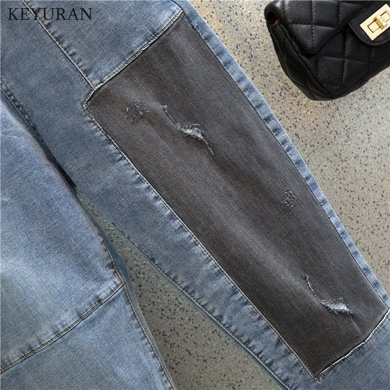 Patchwork Jeans For Women Spring Bottom Ripped Loose Harem Denim Trousers Fashion Streetwear Clothing Pantalones Vaqueros Mujer |