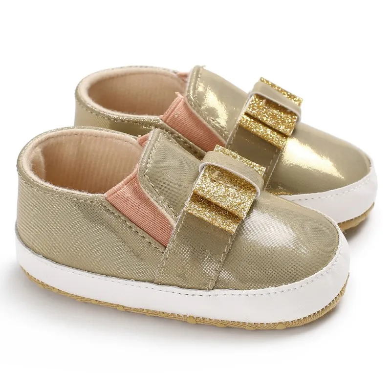 Newborn Bling Sequins Bow PU Leather Baby Shoes First Walkers Leisure Moccasins Sneaker Soft Sole|baby moccasins|leather baby shoesbaby first shoes |