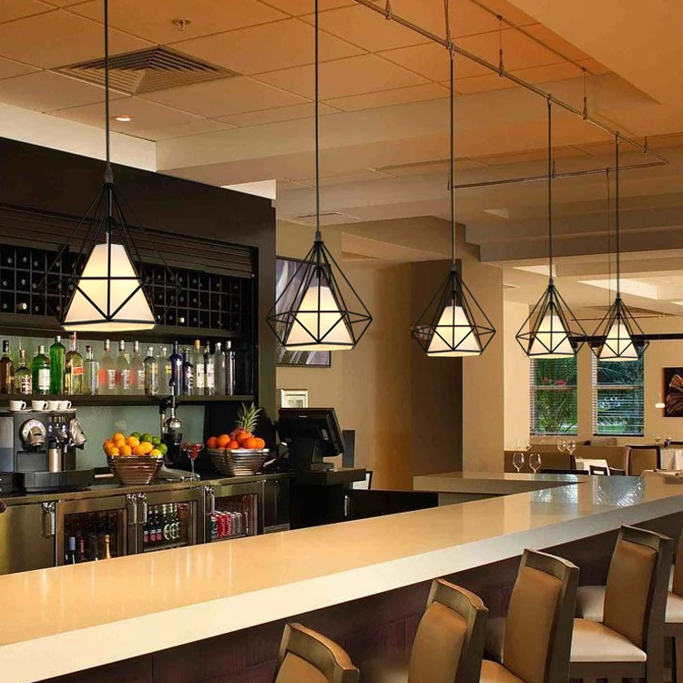 Moderna jaula colgante Luz de hierro minimalista retro piso de estilo escandinavo dije de pirámide de la lámpara de metal lámpara E27 interior ZDD0004