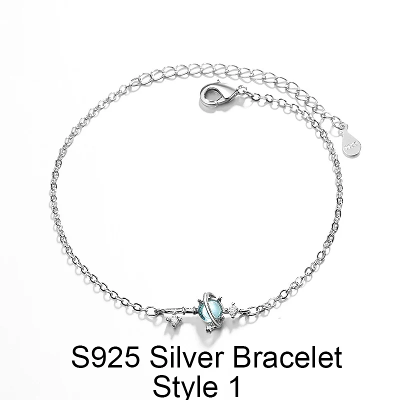 S925 Silver Bracelet Прекрасный серебряный браслет-цепочка со звездами Вселенная 925 маленький синий браслет для женщин модный подарок на день Святого Валентина - Окраска металла: S925 Silver Bracelet