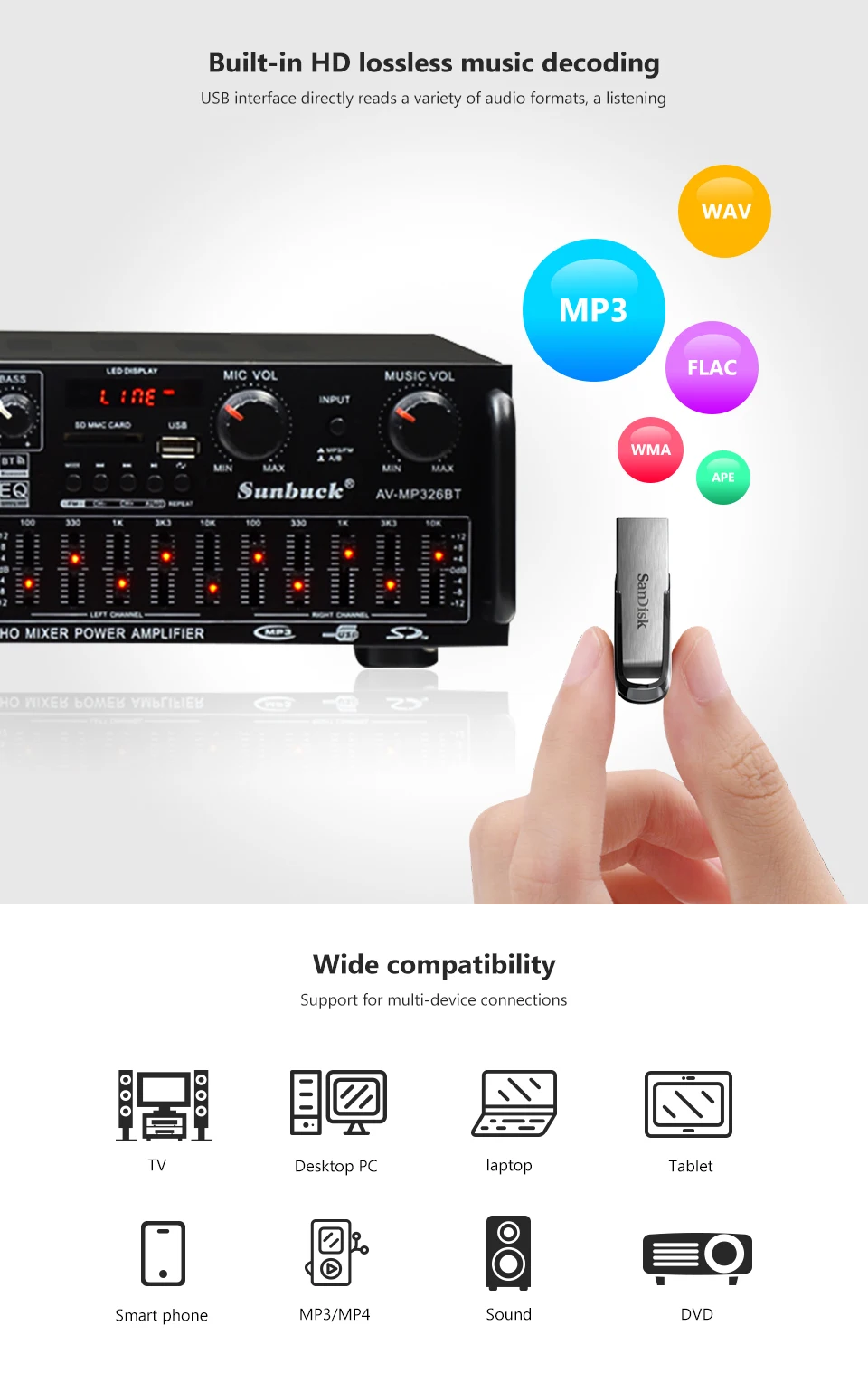 Amplificador Bluetooth аудио усилитель звука HiFi мощность домашние усилители 220 В эквалайзер сценический караоке Четыре микрофона автомобильный усилитель