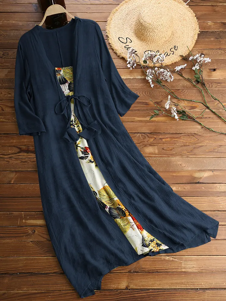 Комплект из 2 предметов Длинное Платье Макси 4xl 5xl в стиле бохо с цветочным принтом