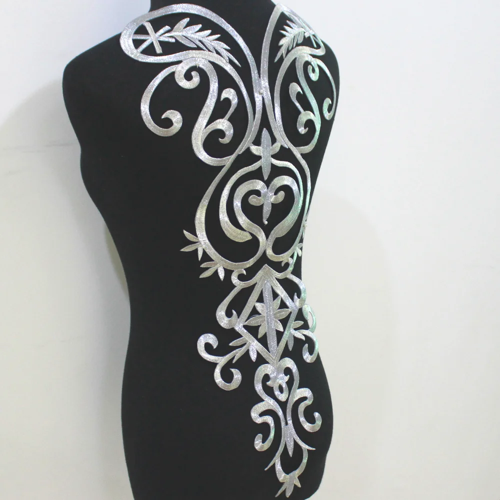 YACKALASI Iron On Gold Appliques Flower Cosplay Costume Patches Embroidered Trims Gold And Silver 58cm*28cm