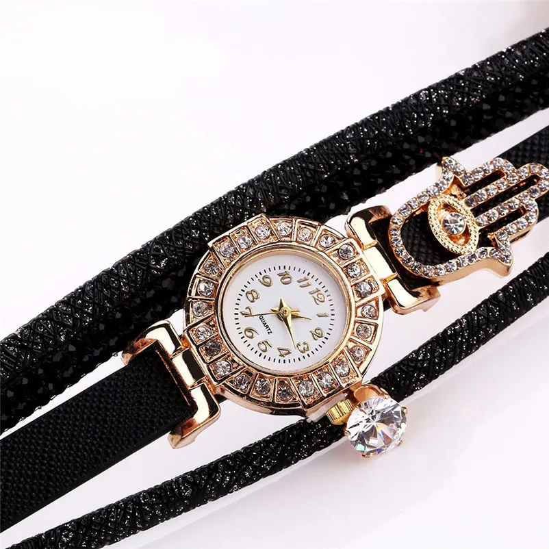 Black Fashion Woman Watches Crystal Faux Leather Strap Band Analog Quartz Wrist Watch Bracelet Female Clock Reloj Mujer C3 | Наручные