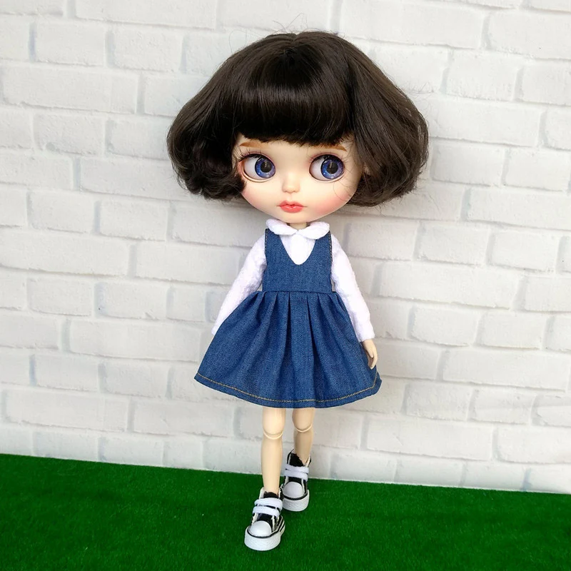 1 комплект модная Кукла Blyth 1/6 футболка с длинным рукавом + джинсовое платье одежды