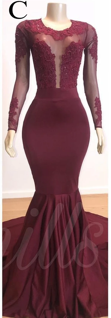 style C Блестящее платье Русалка в африканском стиле Выпускные платья Burgundy с длинным кружевная Апликация длинное вечернее платье вечерние платья - Цвет: style C
