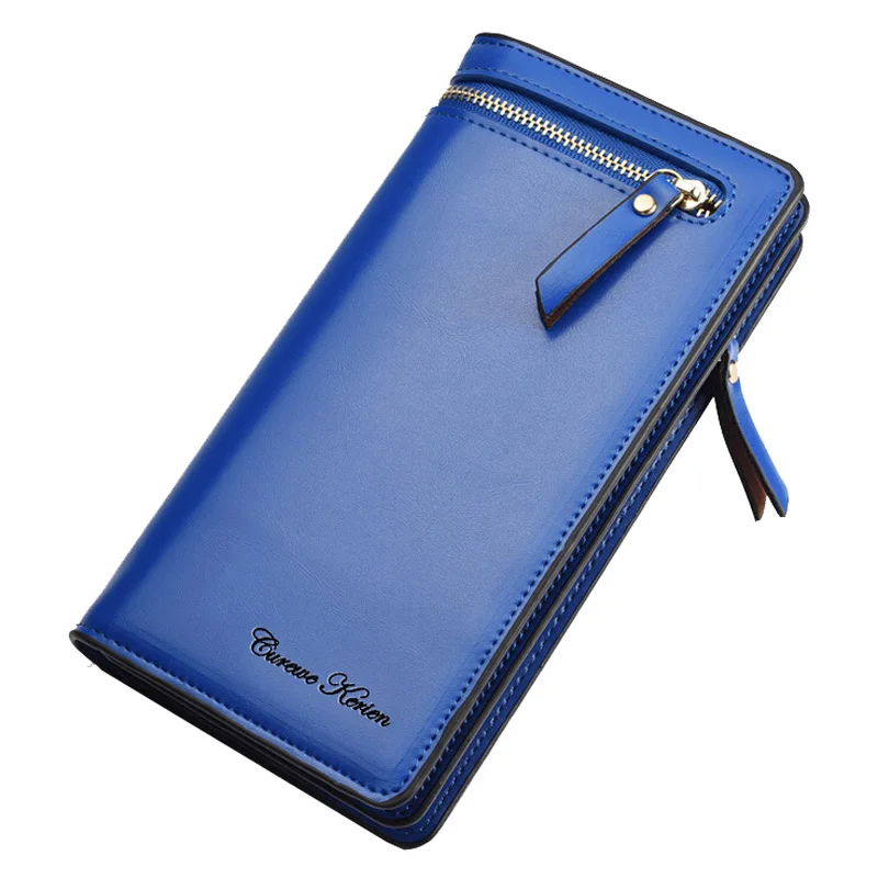 Новые модные однотонные кожаные женские кошельки на молнии большая