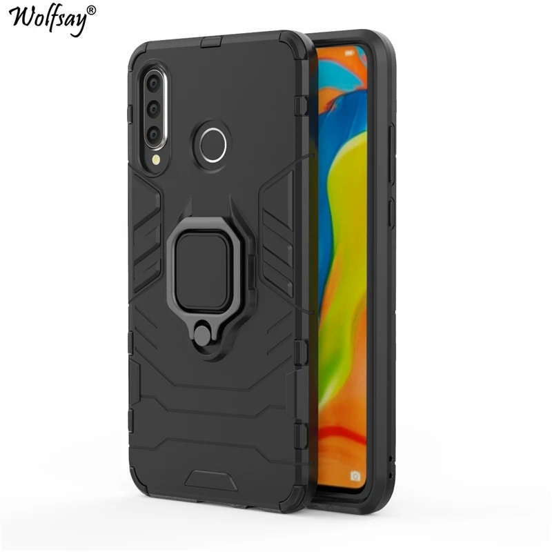 

Wolfsay for Huawei P30 Lite Case, Nova 4E Car Holder Armor Cases Hard PC & Soft Silicone Cover for Huawei P30 Lite With Magnet